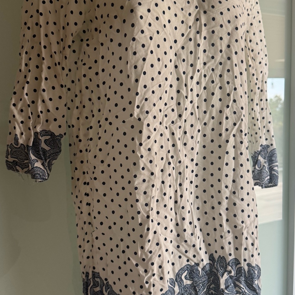 Zara White and Navy Polka Dot Mini Dress